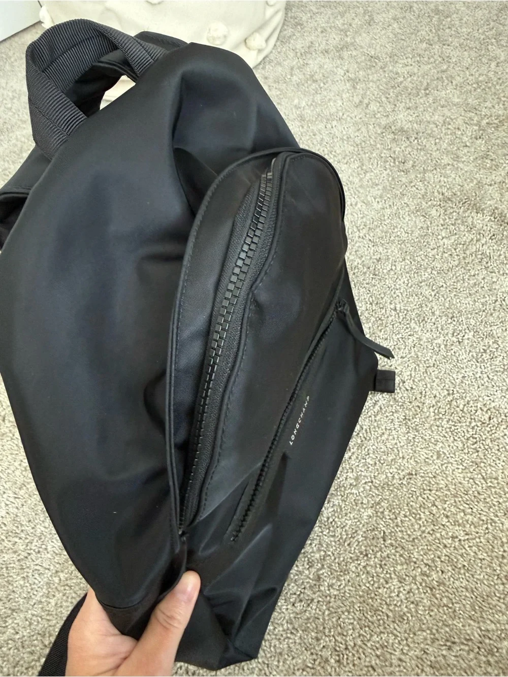 Longchamp Neo Nylon Backpack with Front Zip Pocket in Black